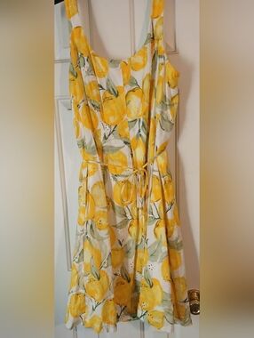 Pappagallo Sleeveless Yellow Lemon Print Sundress w/pockets Size 16